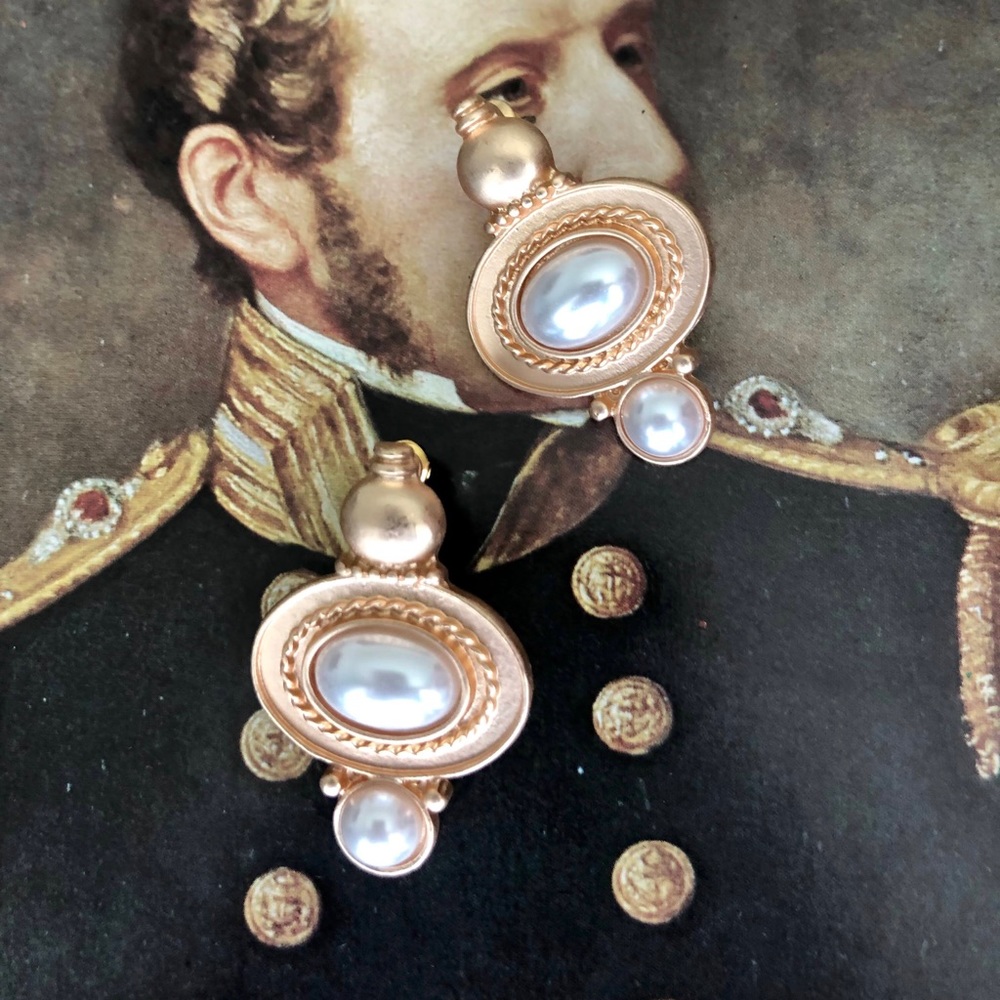 Golden Pearl Drop Earrings - Picture 2 of 4